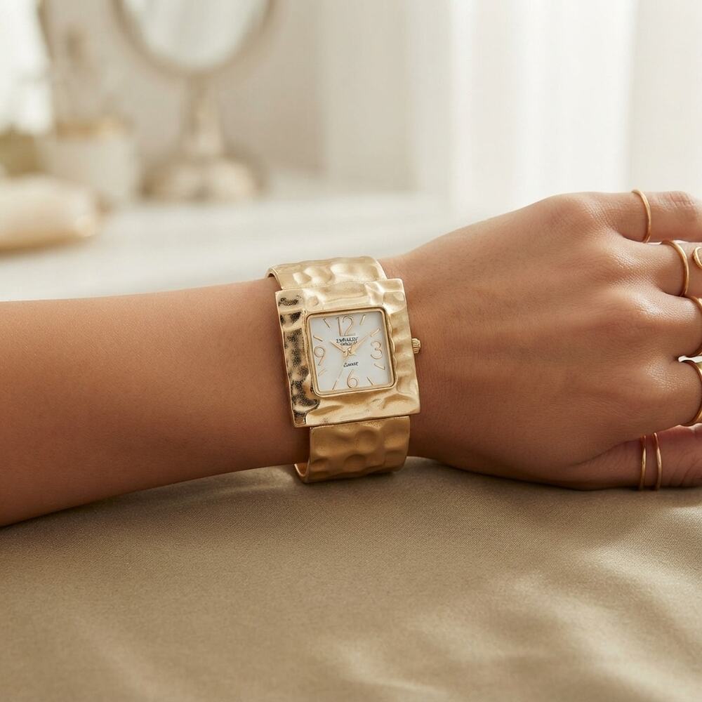 Embassy by Gruen Hammered Goldtone cuff bracelet watch